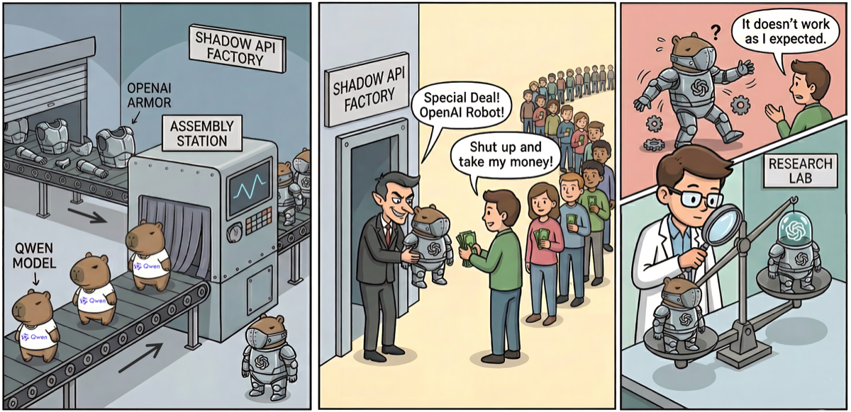 Shadow API 的生产、交易、使用和审计流程漫画